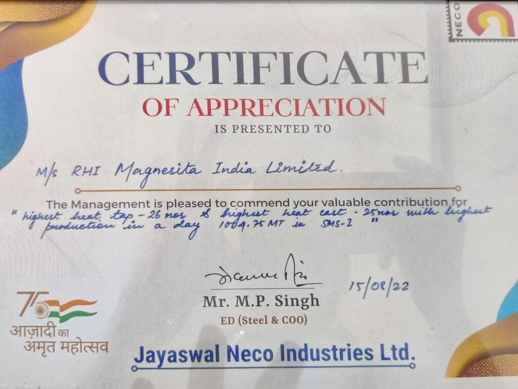 certificate of appreciation RHI