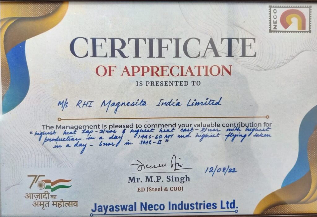 certificate of appreciation RHI 1